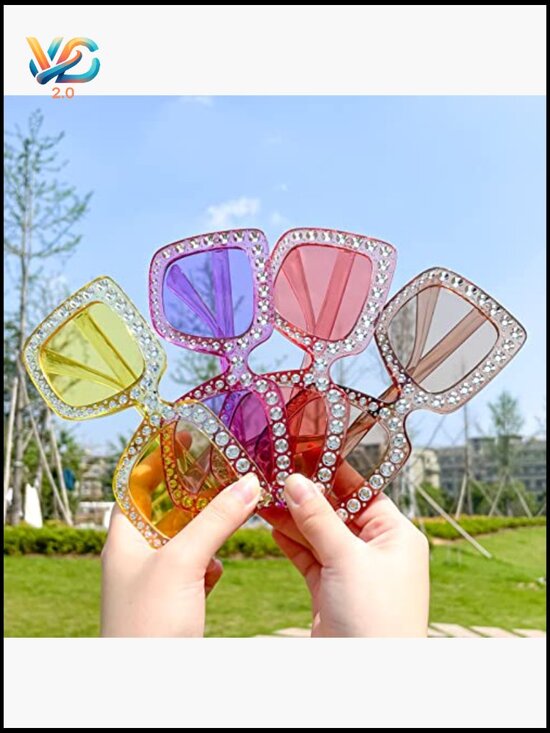 10 Pack Oversized Square Sunglasses Retro Crystal Diamond Glitter Disco Party
